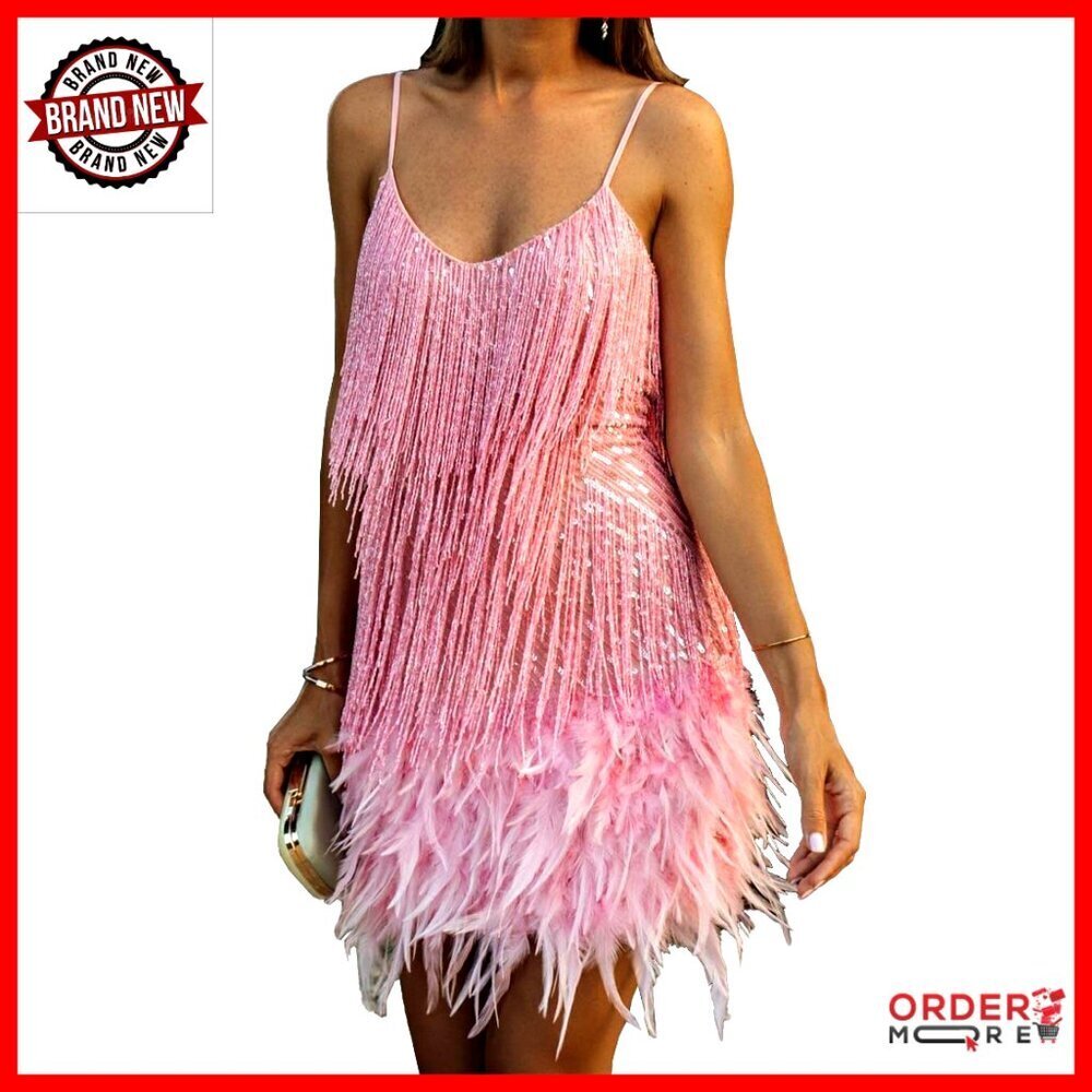 Flapper Fringe Mini Dress 20s Gatsby Party Sequin Beaded Bodycon